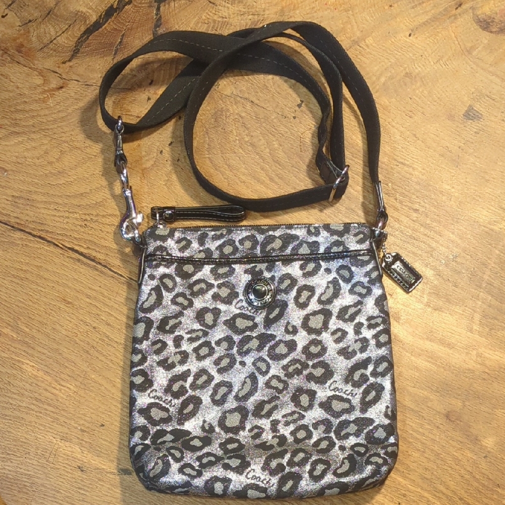 Coach Leopard Print Crossbody Bag - Black and Silver